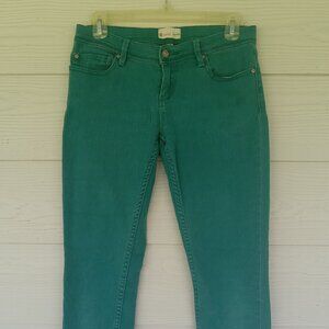 Junior Roxy Denim Skinny Jeans Pants Low Rise 5/27 Green Cotton Spandex